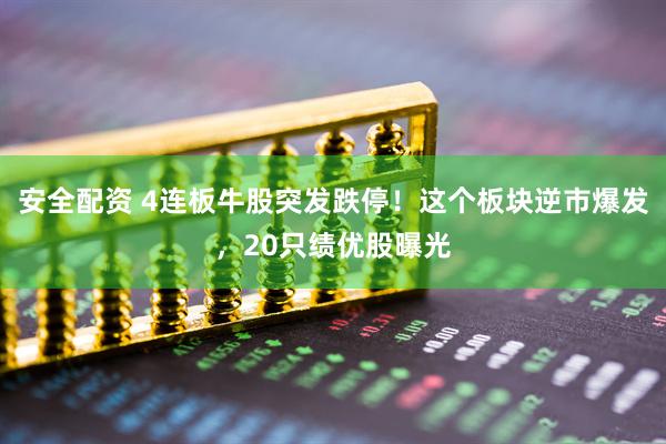安全配资 4连板牛股突发跌停！这个板块逆市爆发，20只绩优股曝光
